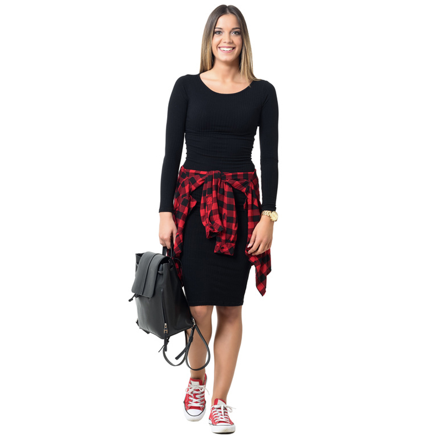 Klamko Kleid mit Holzfällerjacke, schwarz/rot